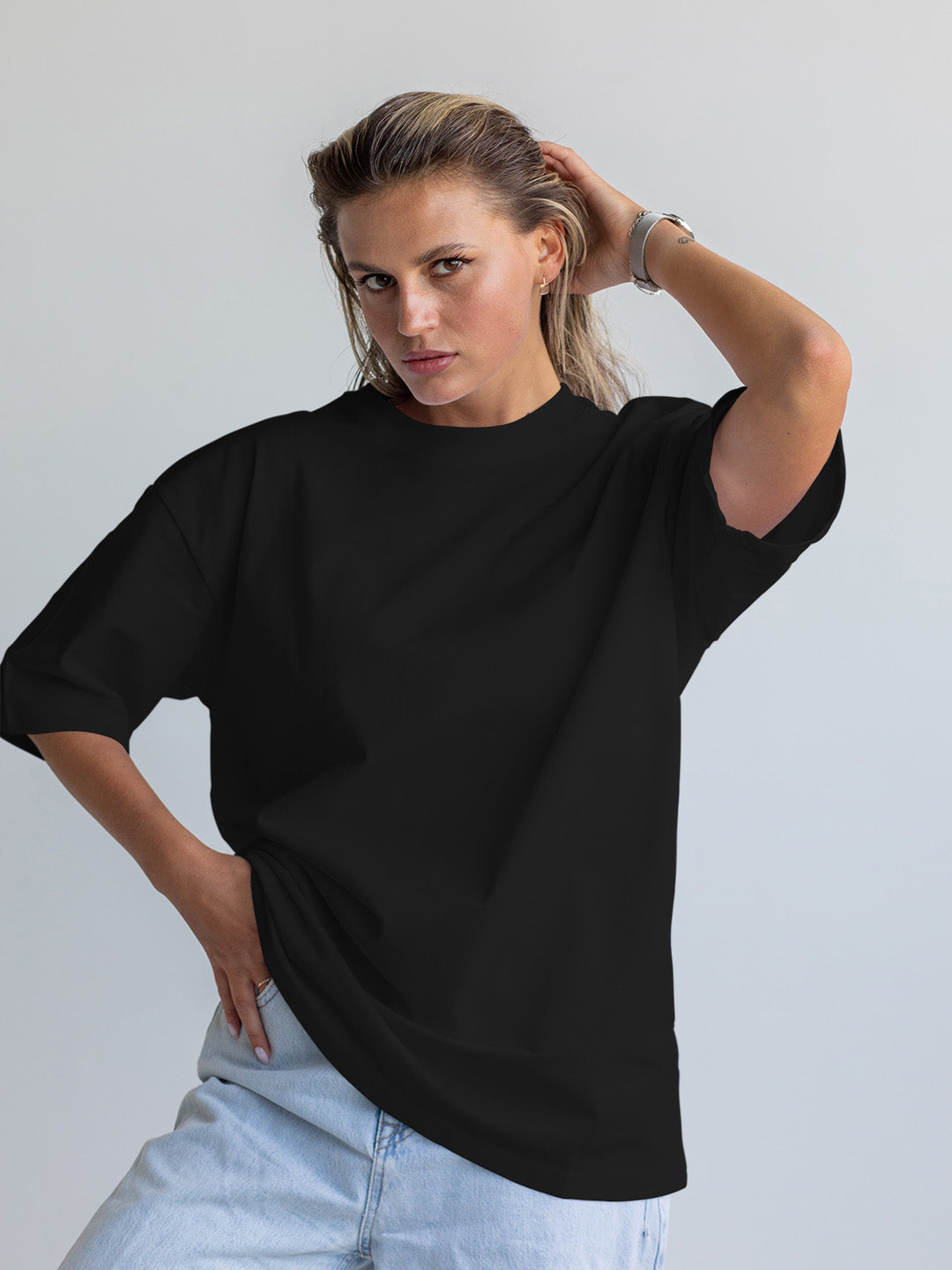 Black Solid Oversized Tee