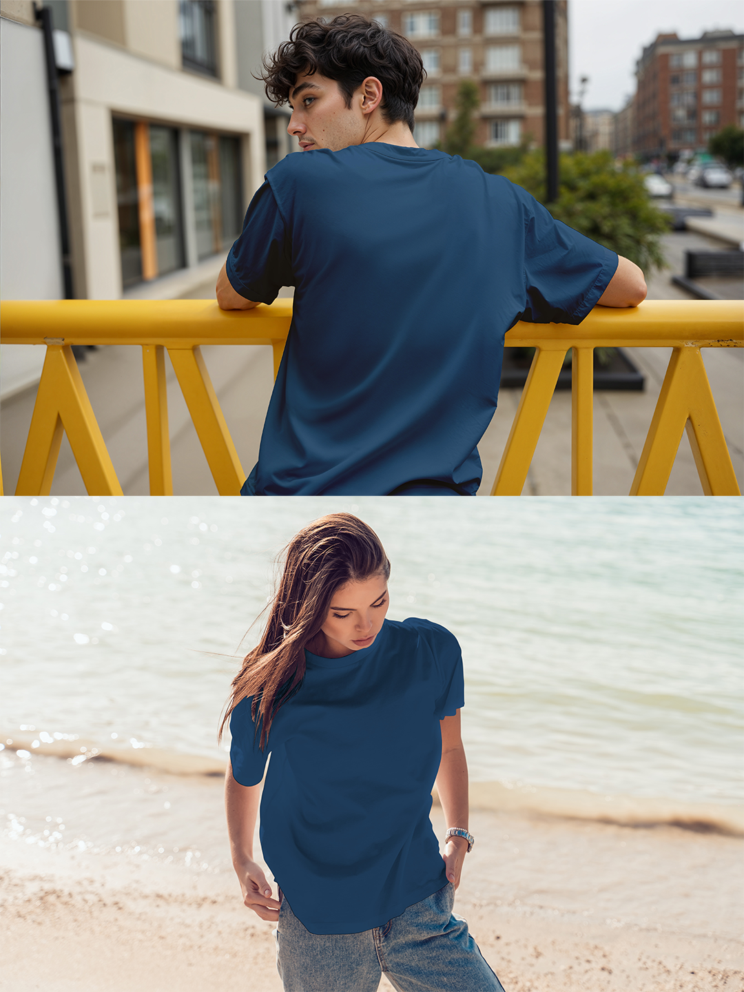 Blue Solid Oversized Tee