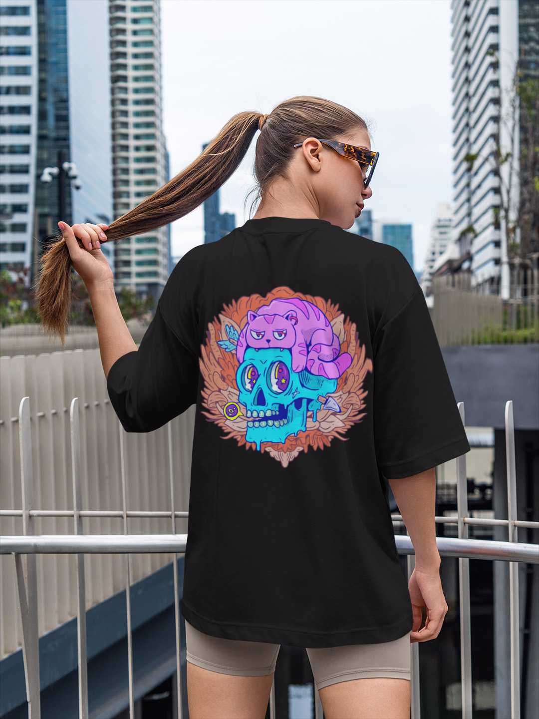 Cat Skull Oversized Tee