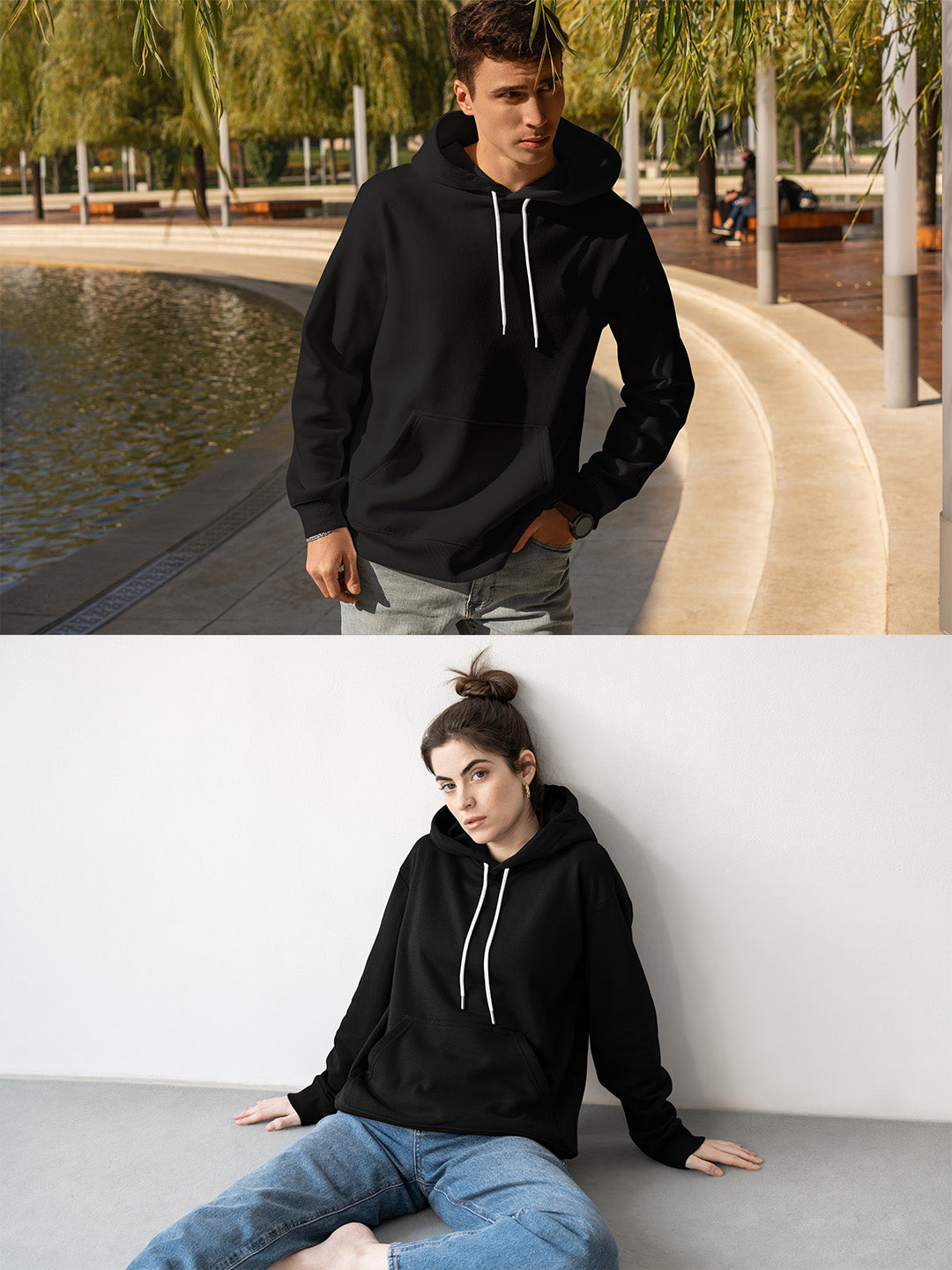 Black Solid Unisex Hoodie
